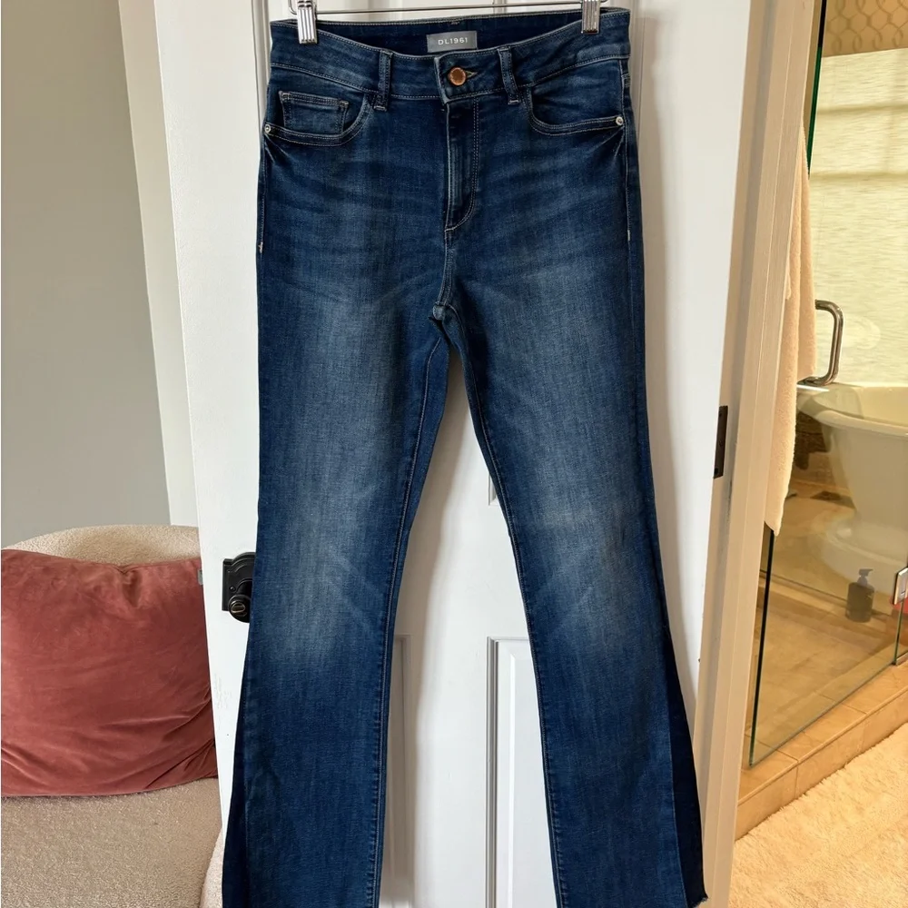 DL1961 Blue Flare Wide Leg Jeans with Stretch - Picture 1 of 3